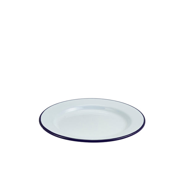 Enamel Wide Rim Plate White & Blue 20cm 12 Pack