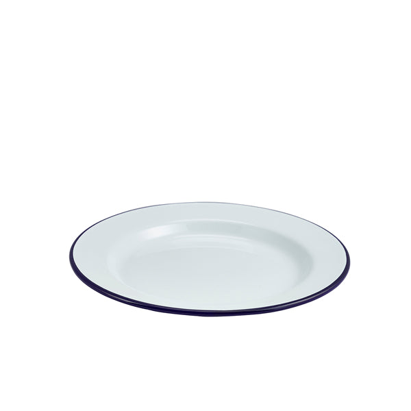 Enamel Wide Rim Plate White & Blue 24cm 12 Pack