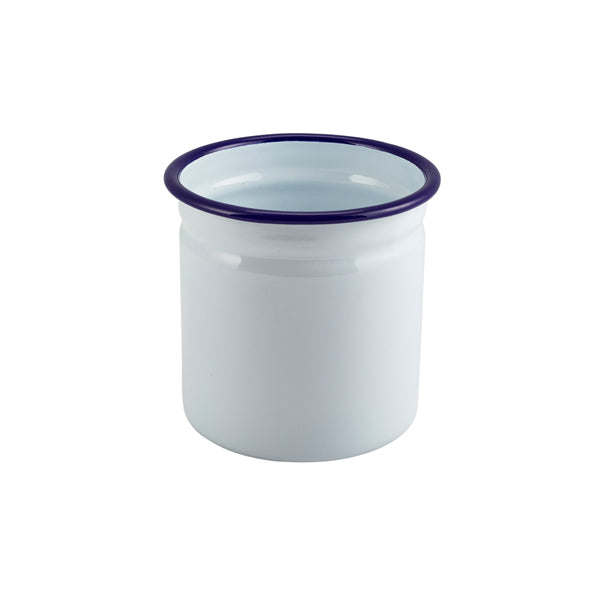 Enamel Cutlery Holder White with Blue Rim 11.5cm Dia 6 Pack