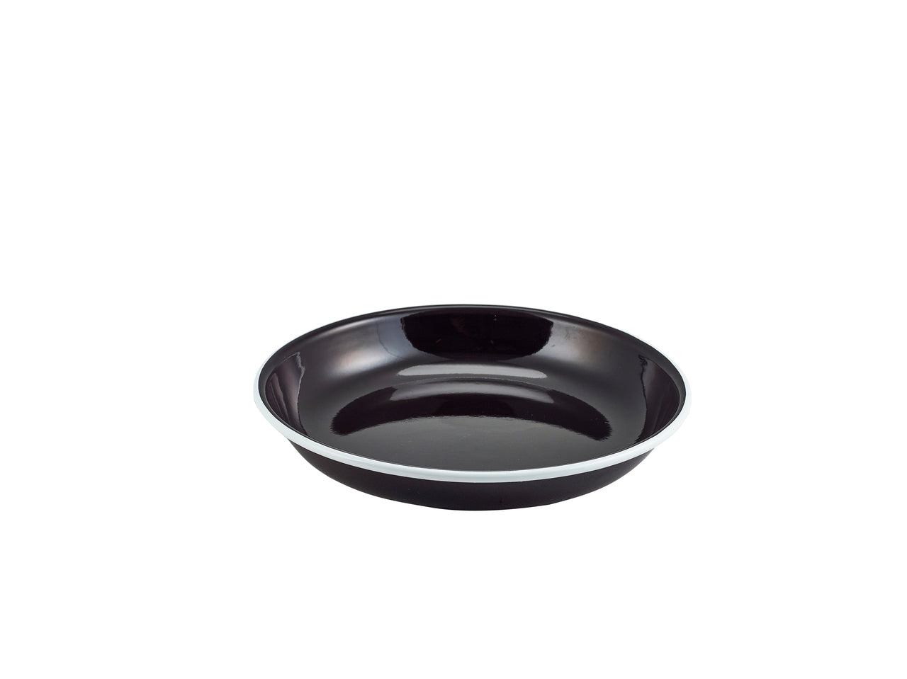 Enamel Rice/Pasta Plate Black with White Rim 20cm 12 Pack