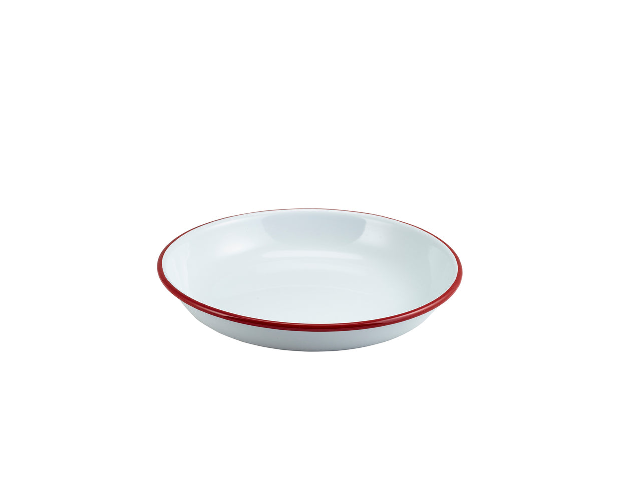 Enamel Rice/Pasta Plate White with Red Rim 20cm 12 Pack