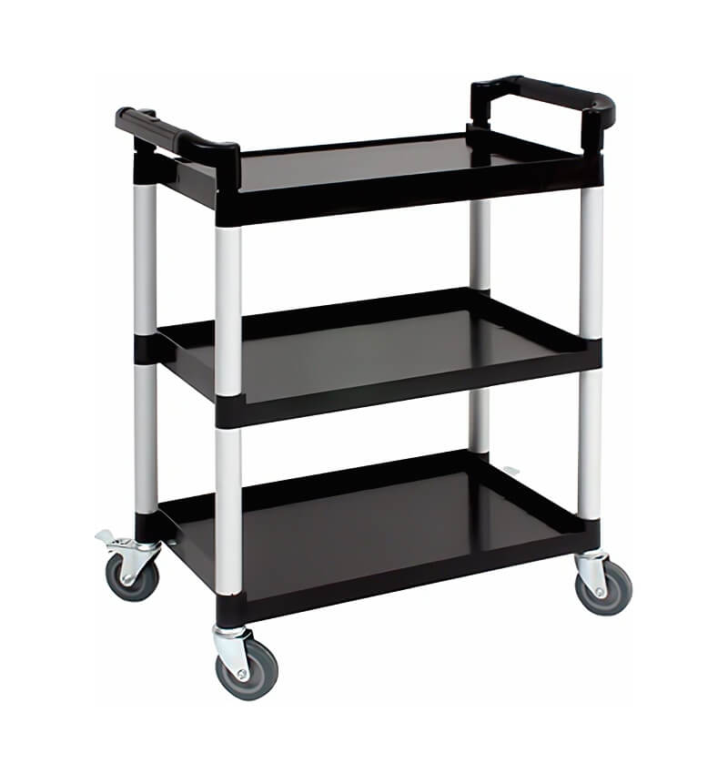 Genware Small 3 Tier PP Trolley Black Shelves