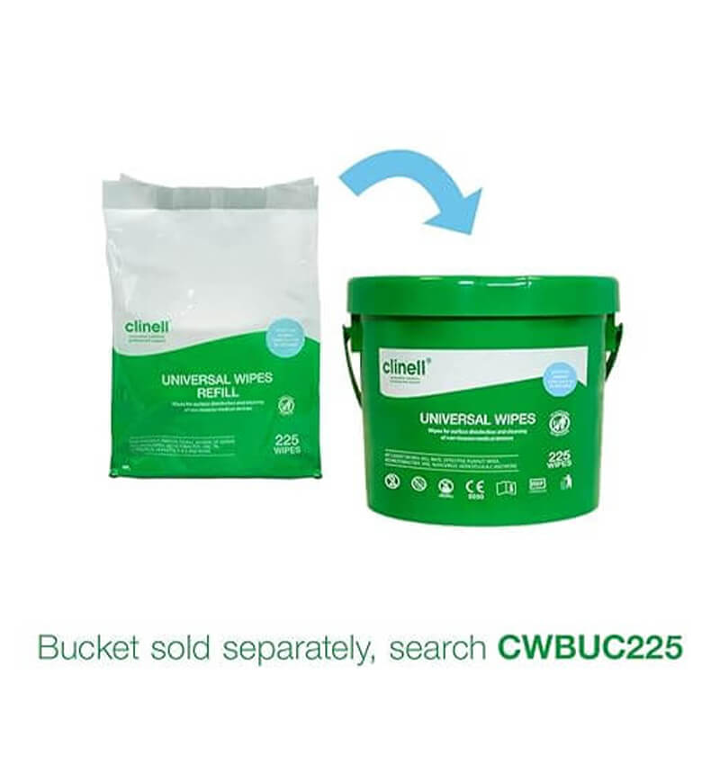 Clinell Universal Wipes Bucket Refills Green CWBUC225R 225 Wipes