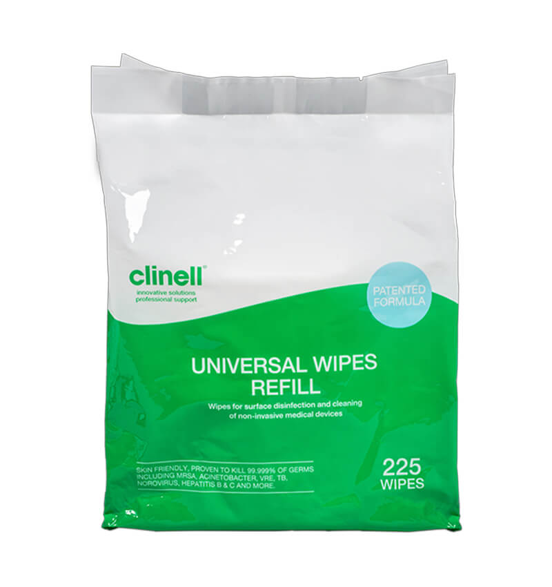 Clinell Universal Wipes Bucket Refills Green CWBUC225R 225 Wipes