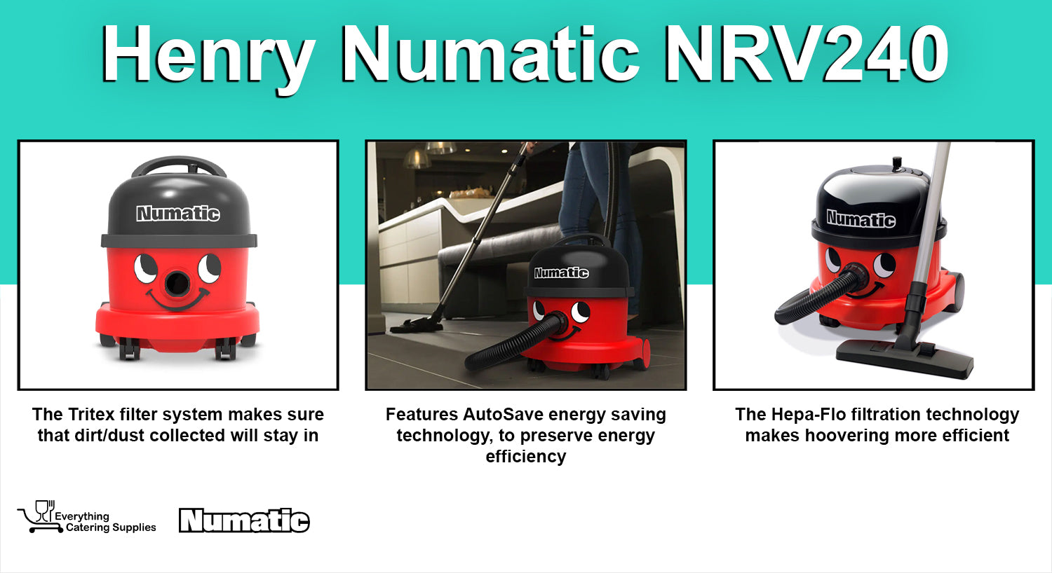 Numatic NRV240 Commercial Dry Henry Vacuum Cleaner Red and Black