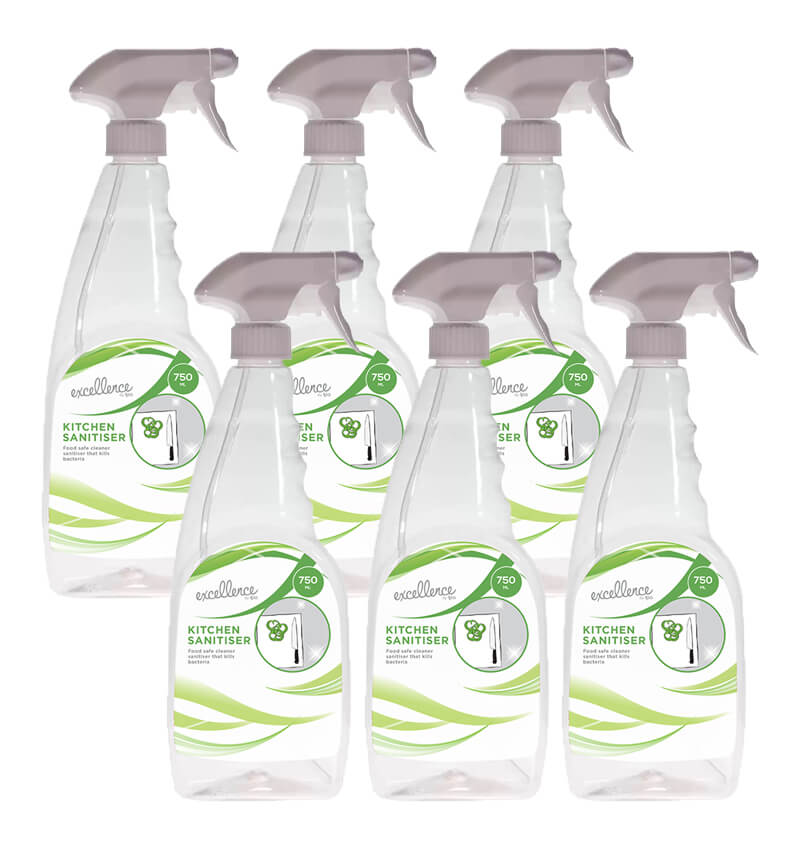 Excellence Kitchen Sanitiser 750ml Ready To Use Trigger Bottles 6 Pack