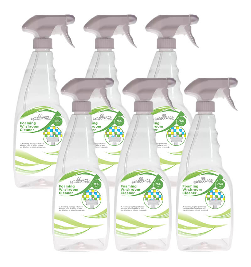 Excellence Foaming Washroom Cleaner 750ml Ready To Use Trigger Bottles 6 Pack