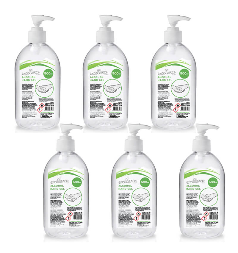 Excellence Alcohol Gel 500ml Pump Bottle 6 Pack