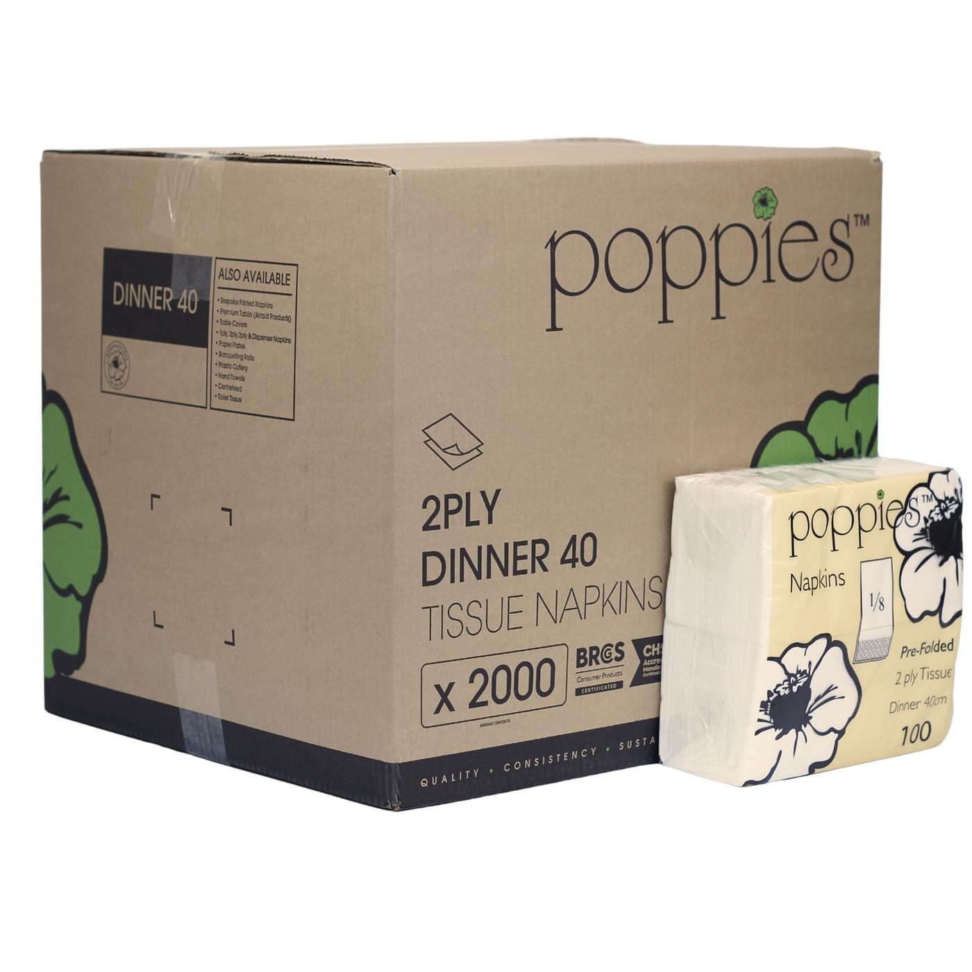 100 Pack 2 Ply White Paper Napkin 8 Fold 40 x 40 cm