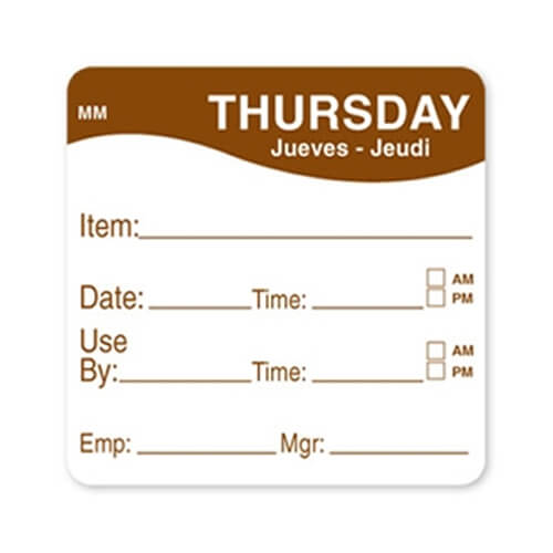 Day Food Labels 51mm x 51mm 500 Pack Thursday