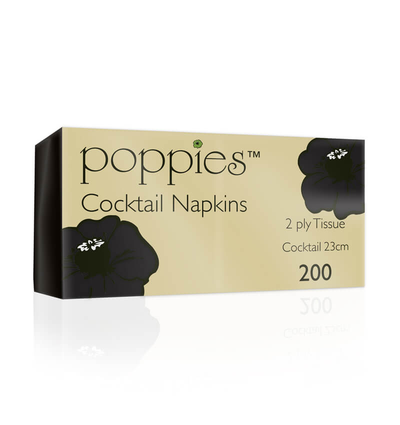 200 Pack 2 Ply Cocktail Napkin Black 23 x 23 cm