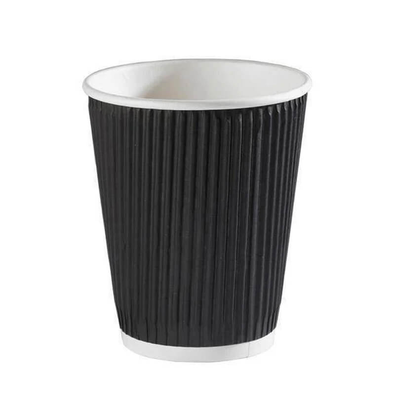 25 Pack Disposable 8oz Black Ripple Wall Coffee Cups