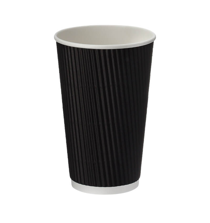 25 Pack Disposable 16oz Black Ripple Wall Coffee Cups