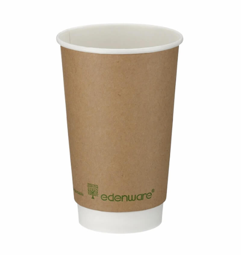 Edenware 25 Pack 16oz Double Wall Kraft Compostable Coffee Cup