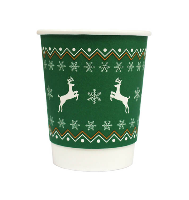 8oz Double Wall Christmas Paper Cups Green 500 Pack