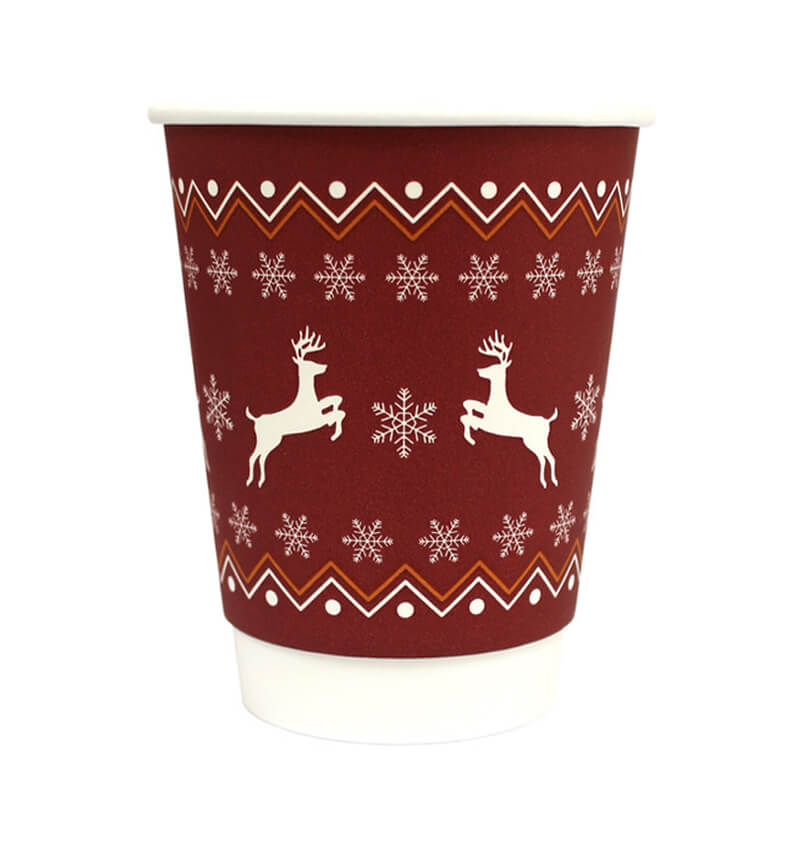 12oz Double Wall Christmas Paper Cups Red 500 Pack