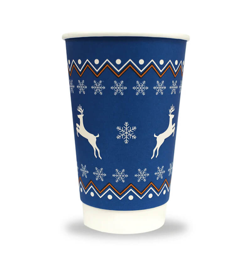 16oz Double Wall Christmas Paper Cups Blue 500 Pack