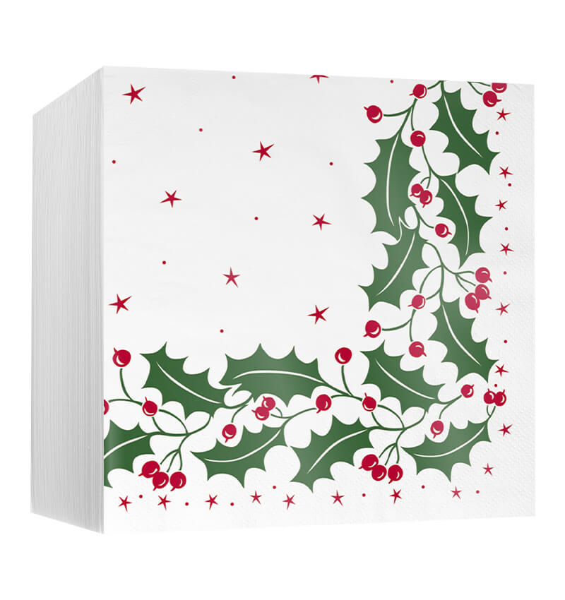 Christmas Holly Napkin 2ply 40cm 2000 Pack