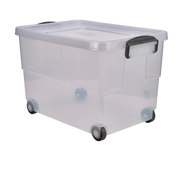 Storage Box 60L W/ Clip Handles On Wheels 4 Pack