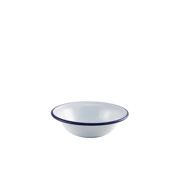 Enamel Bowl White with Blue Rim 16cm/6.25"