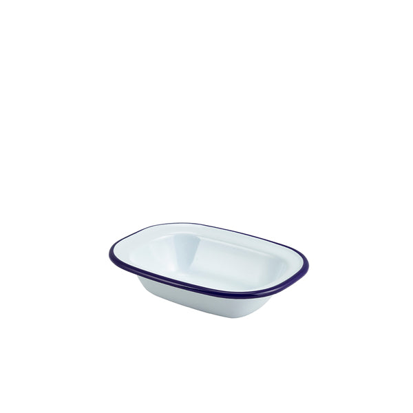 Enamel Rect. Pie Dish White & Blue 16cm 12 Pack