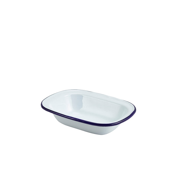 Enamel Rect. Pie Dish White & Blue 18cm 12 Pack