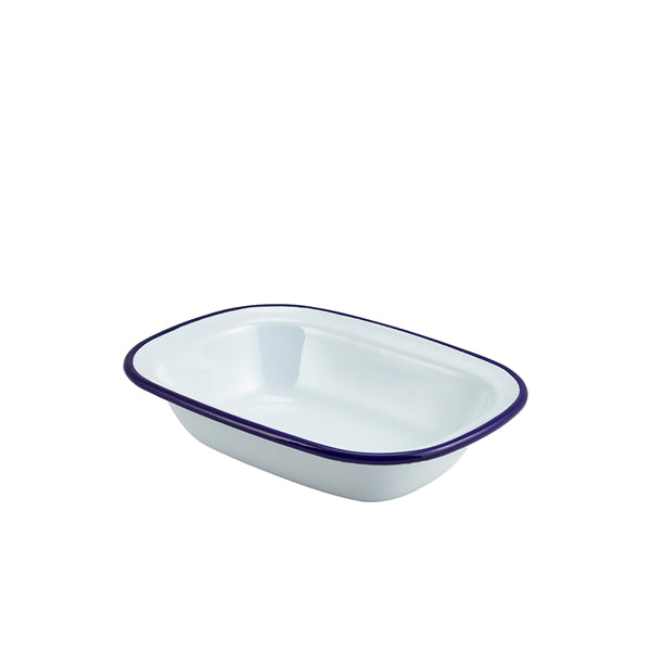 Enamel Rect. Pie Dish White & Blue 20cm 12 Pack