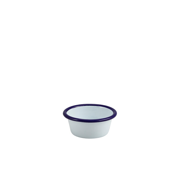 Enamel Ramekin White with Blue Rim 8cm Dia 90ml/3.2oz 12 Pack