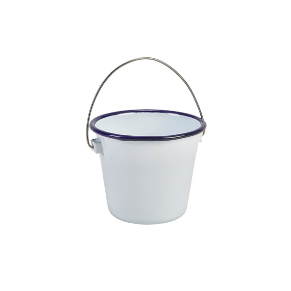 Enamel Bucket White with Blue Rim 10cm Dia 4 Pack