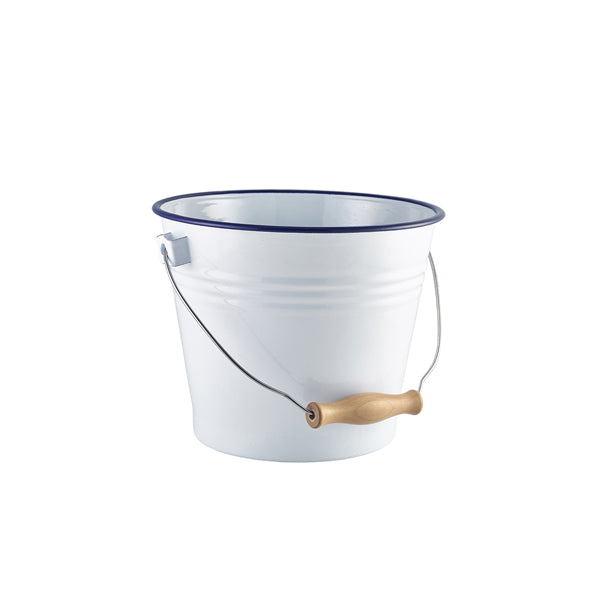 Enamel Bucket White with Blue Rim 16cm Dia 4 Pack