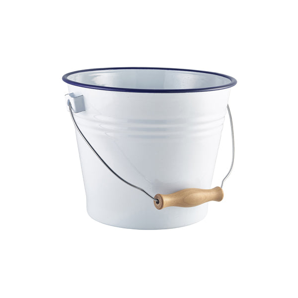 Enamel Bucket White with Blue Rim 22cm Dia 4 Pack