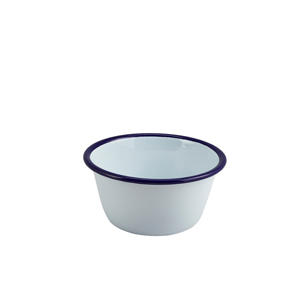 Enamel Round Deep Pie Dish White & Blue 12cm 12 Pack