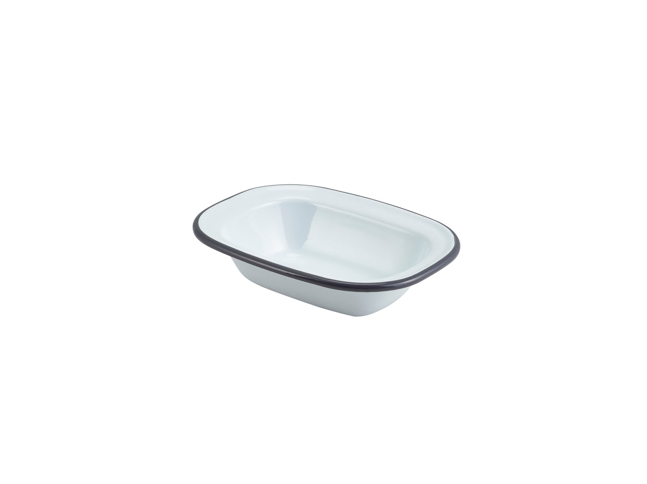 Enamel Rect. Pie Dish White with Grey Rim 16cm 12 Pack