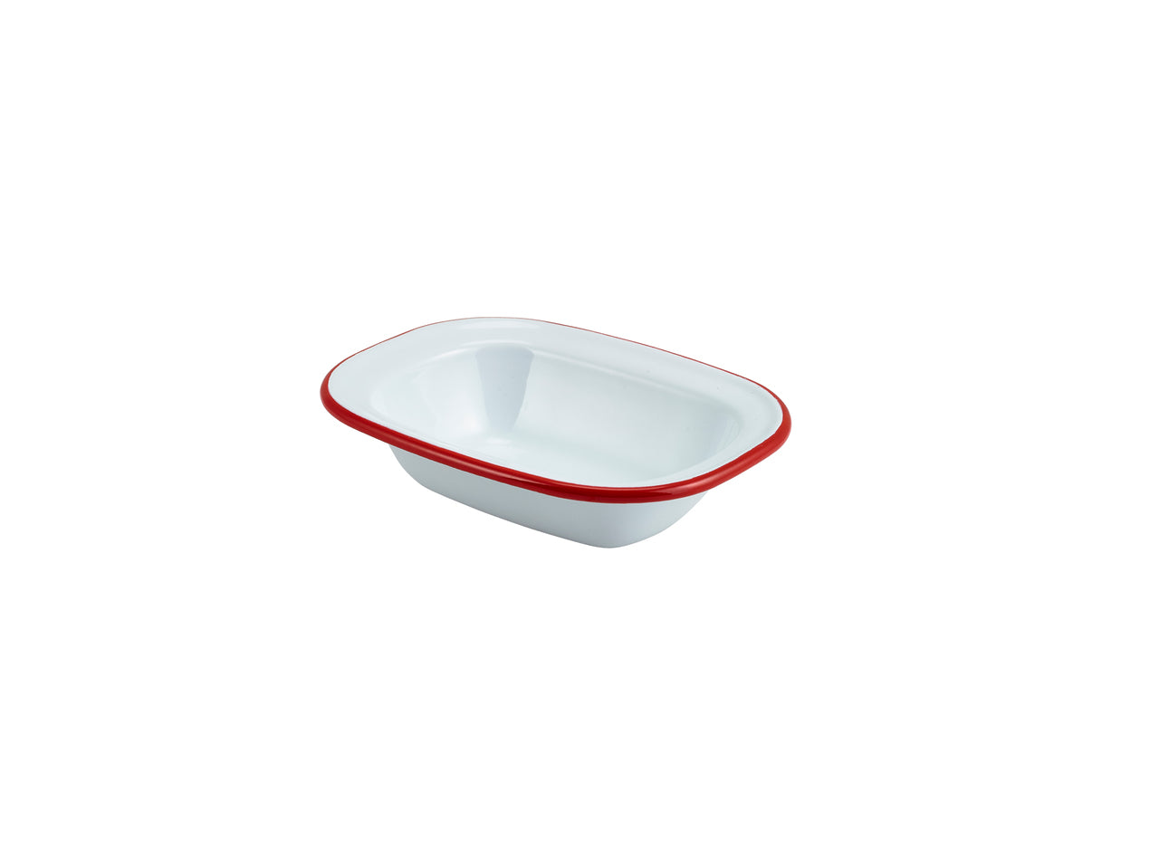 Enamel Rect. Pie Dish White with Red Rim 16cm 12 Pack