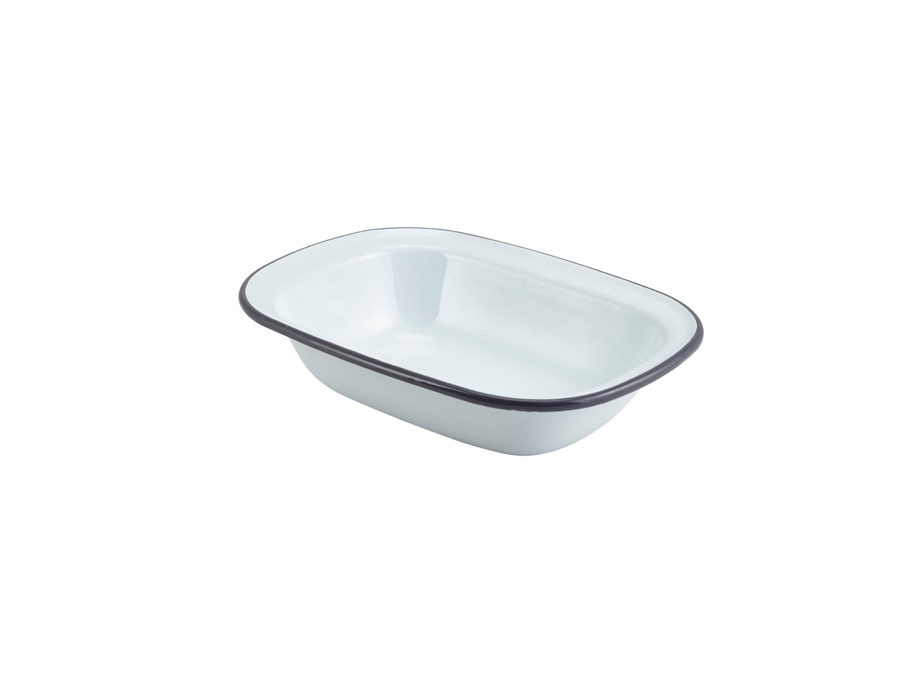 Enamel Rect. Pie Dish White with Grey Rim 20cm 12 Pack