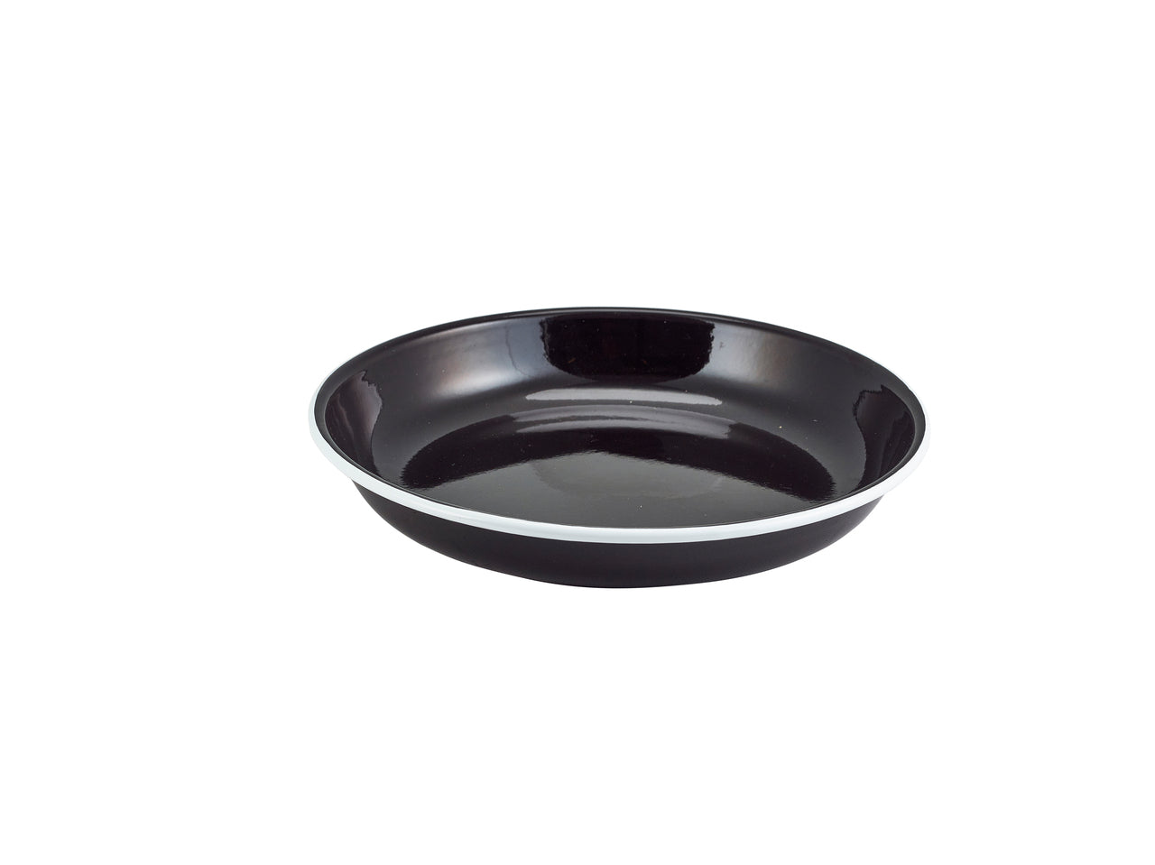 Enamel Rice/Pasta Plate Black with White Rim 24cm