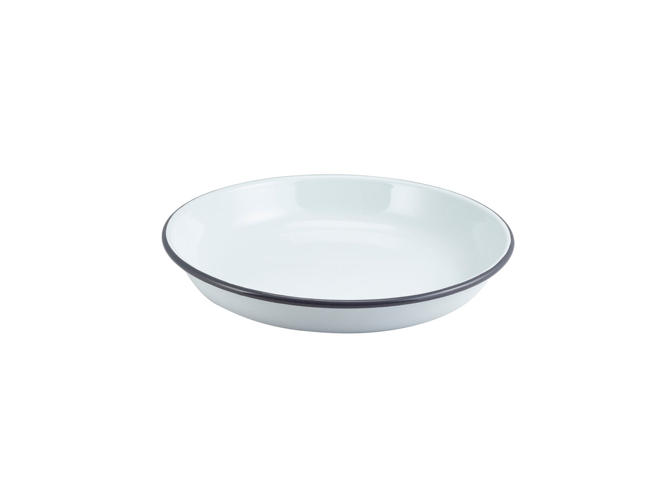 Enamel Rice/Pasta Plate White with Grey Rim 24cm