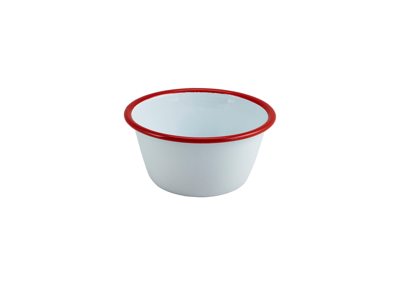 Enamel Round Deep Pie Dish White with Red Rim 12cm 12 Pack