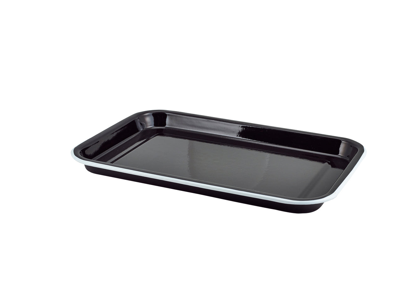 Enamel Serving Tray Black with White Rim 33.5x23.5x2.2cm