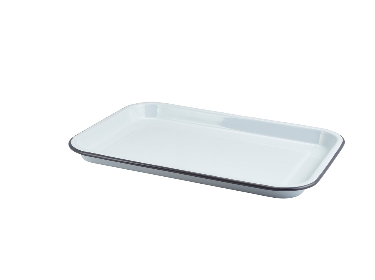 Enamel Serving Tray White with Grey Rim 33.5x23.5x2.2cm