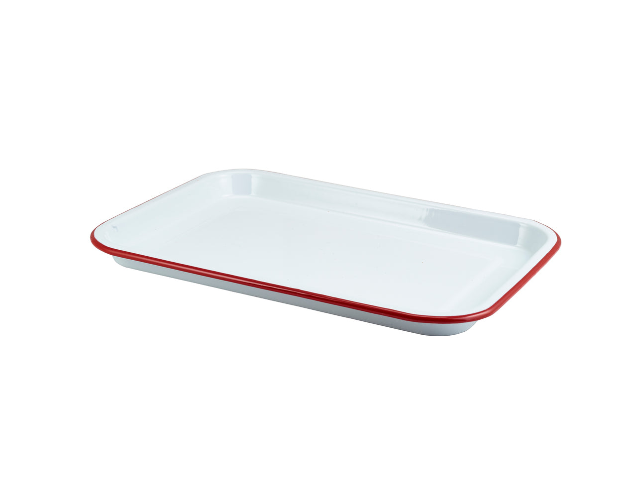 Enamel Serving Tray White with Red Rim 33.5x23.5x2.2cm