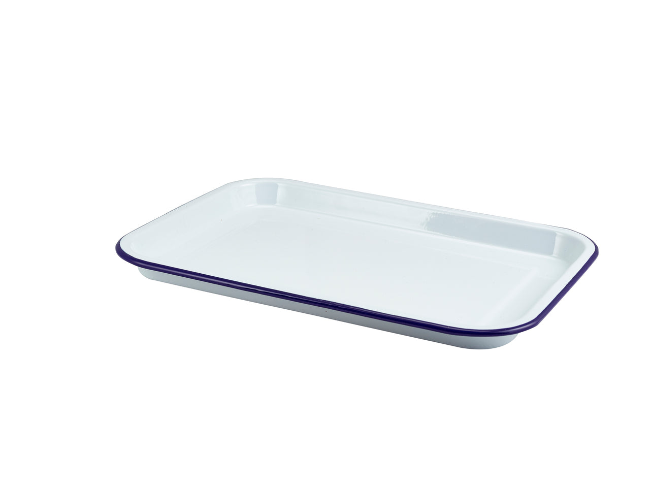 Enamel Serving Tray White with Blue Rim 33.5x23.5x2.2cm