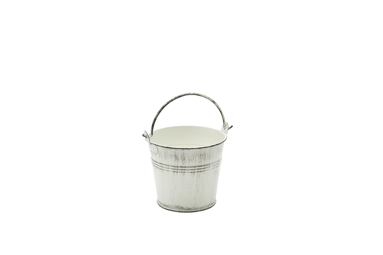 Galvanised Steel Serving Bucket 10cm Dia White Wash 12 Pack