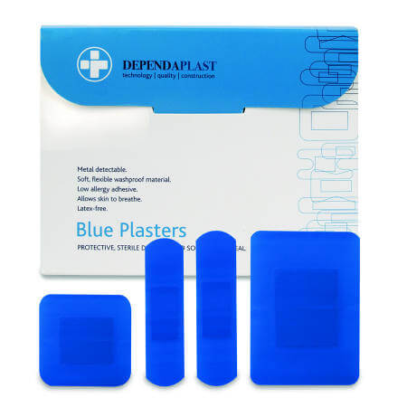 Blue Food Area Plasters Assorted Sizes 100 Pack