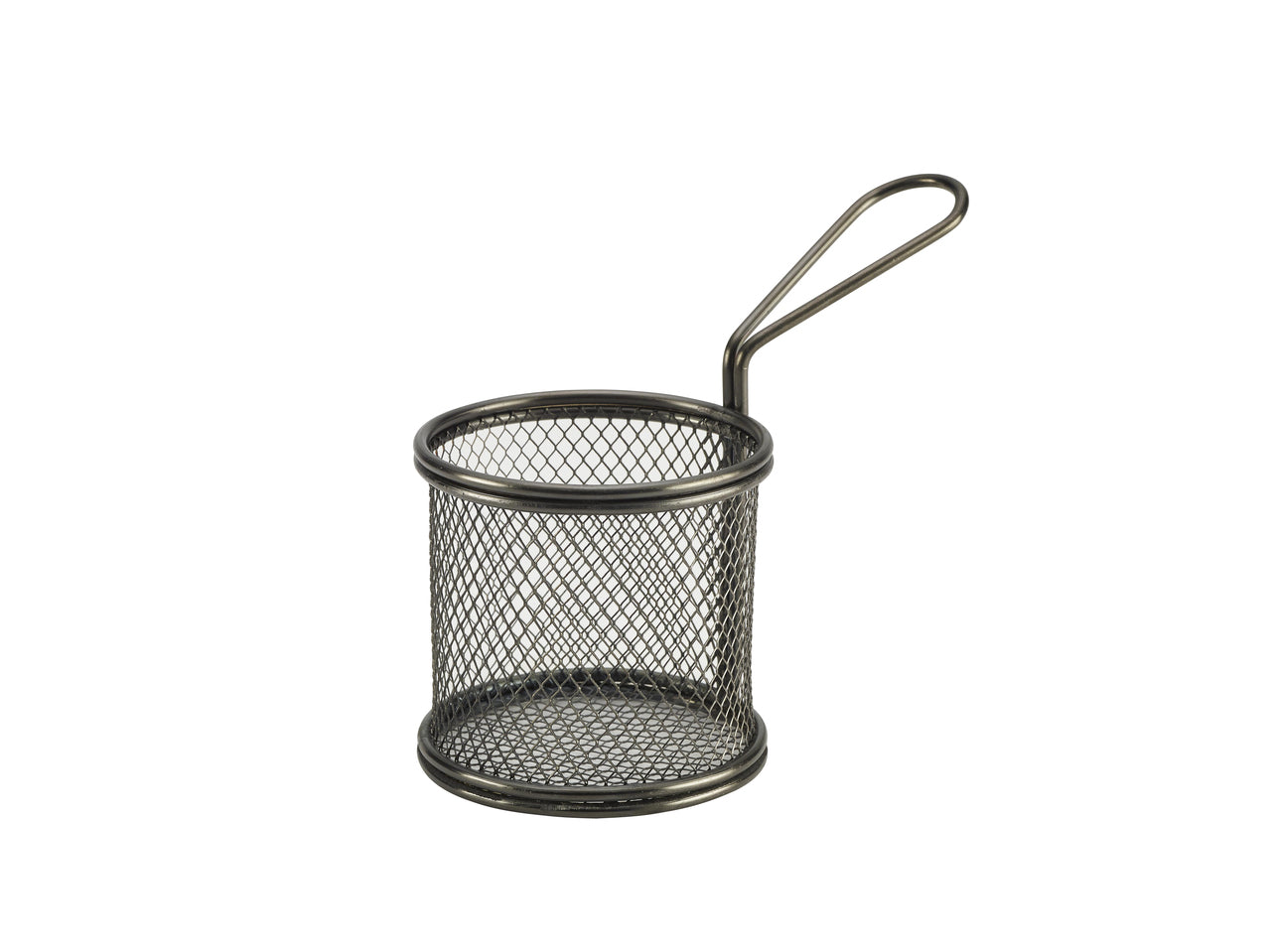 Black Serving Fry Basket  Round 9.3 x 9cm 6 Pack