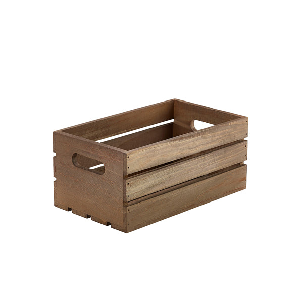 Genware Dark Rustic Wooden Crate 27 x 16 x 12cm